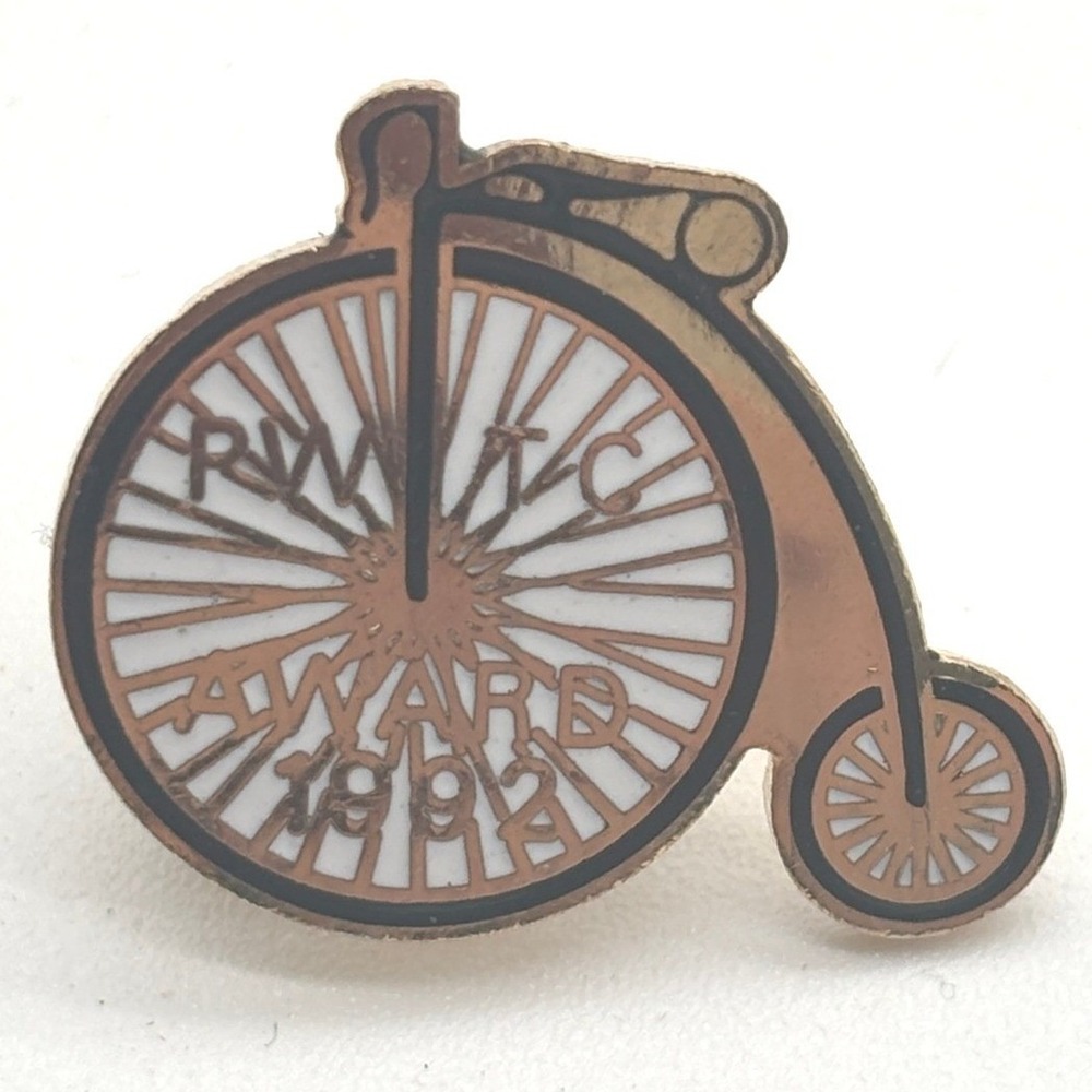 Vintage RMTC Award 1992 Penny Farthing‎ Bicycle Enamel Lapel Pin Gold Tone 90s